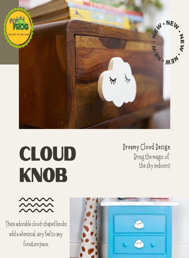 FLY FROG Cloud-Themed MDF Wood Knobs for Kids' Rooms, Wardrobes, Doors, and Cabinets - Set of 2 Drawer Handles (Cloud-White) - Image 3
